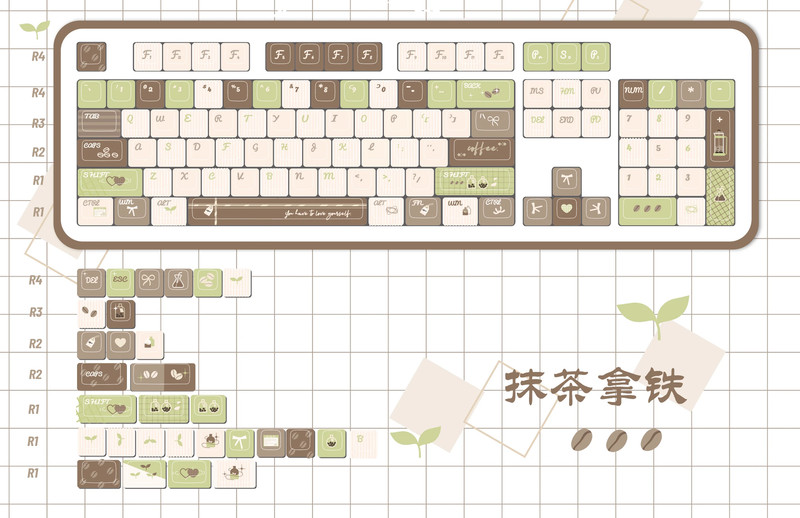 133 Keys Matcha Latte Theme Keycap Cherry Profile Thermal Sublimation PBT Keycap