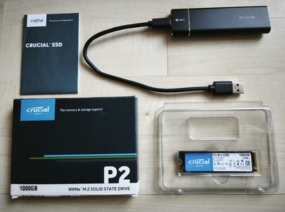 Crucial P2 1TB M2280 SSD NVMe M.2 2280 TLC (CT1000P2SSD8) mit USB-C Adapter