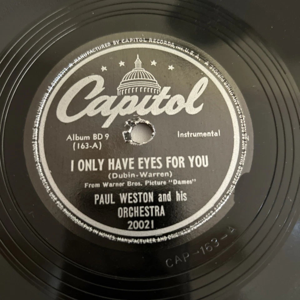 4-Paul Weston I Only Have Eyes For You/So Beat My Heart Capitol 20021/22/23/24 E Foto 3 de 4
