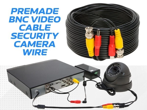 Premade Siamese Cable BNC DC Power /Video Wire 20AWG CCTV Black 10ft -100ft LOT - Image 2 of 4
