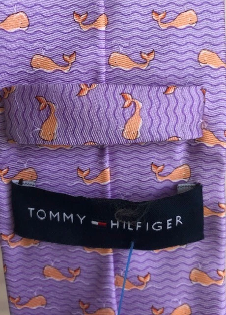 Corbata TOMMY HILFIGER 100 % seda estilo clásico olas del océano estampados de ballenas ~usada en excelente estado~ Foto 3 de 3