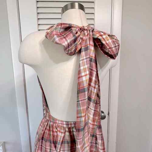 ANN MASHBURN Neckholder-Kleid Seide rosa kariert Damen XS verstellbar rückenfrei adrett - Bild 8 von 9