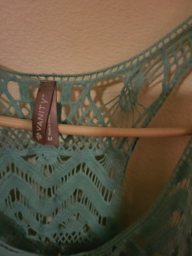 Vanity Womens Lace M Teal Cotton Sleeveless 31 L 19 Across Front Chest Pit To Pt - Picture 4 of 24