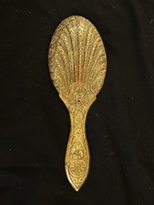Vintage Greek Brass Hair Brush, 1950s, Engraved Floral Ornate Stamped Design