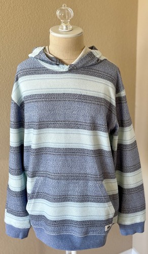 QUIKSILVER BOYS Baja Stripe Logo Pocket L/S Hoodie XL 16 18 Yrs Sea Glass Blue - Picture 2 of 10