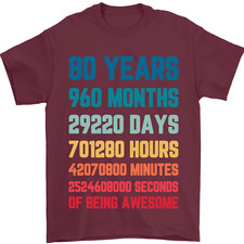 80th Birthday 80 Year Old Mens T-Shirt 100 Cotton