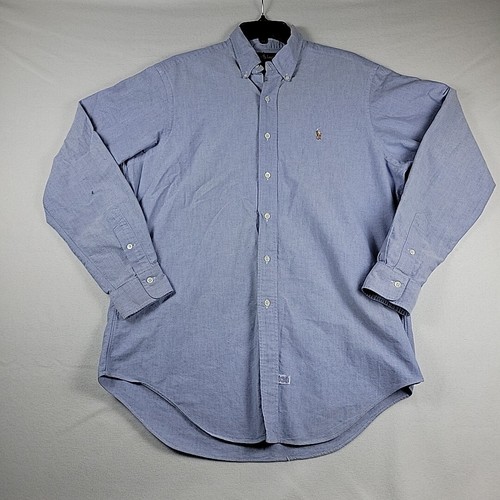 Ralph Lauren Mens Button Up Shirt Size 16/35 Long Sleeve Blue Flesh Pony - Picture 2 of 8