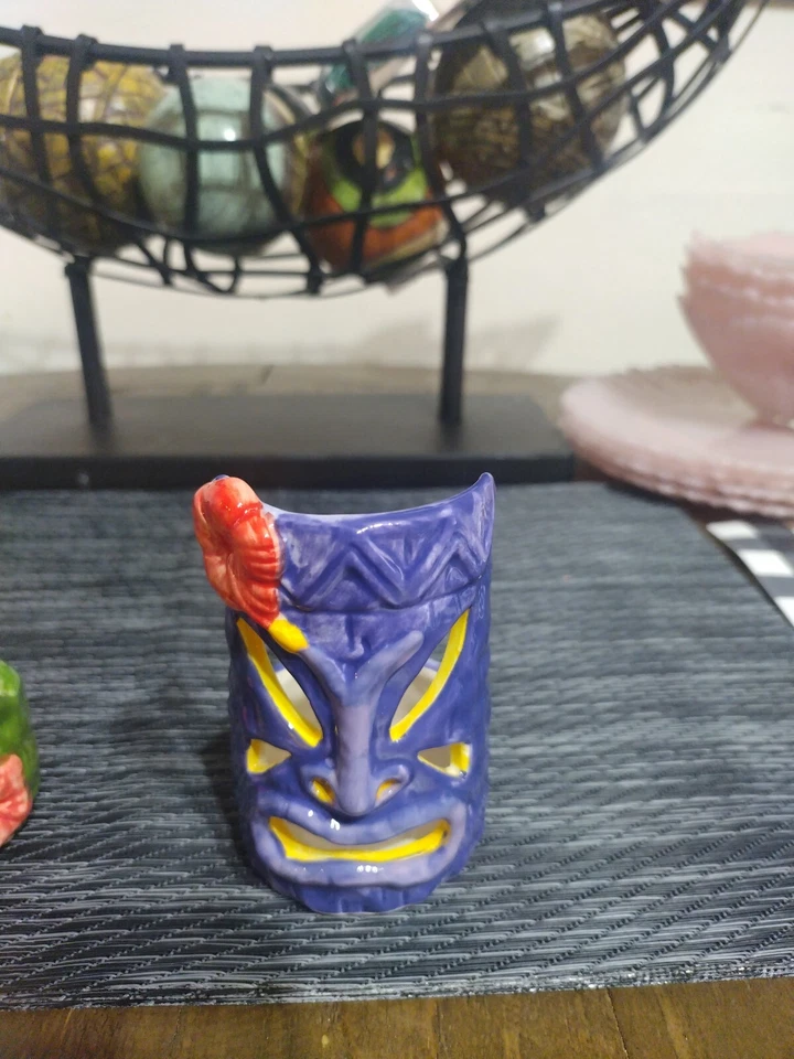 Yankee Candle Tiki Bar Portavelas Verde Púrpura Juego de 2 piezas Polinesio Hawaiano Foto 2 de 3