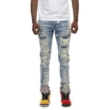 NEW SMOKE RISE MEN SLIM FIT FASHION RIP  REPAIR DENIM JEANS