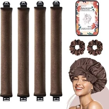 4PCS Jumbo Flexi Rods for Heatless Curls, with Satin Hair Scrunchies & Bonnet