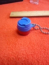 Vintage Red Plastic Barrel Coin Nickel Dime Penny Bank Dispenser Holder Keychain