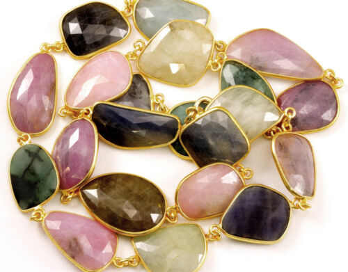 Collana Smeraldo Zaffiro Naturale Sfaccettato Oro Rosa 14k Placca Catena Lunetta 24" - Foto 2 di 3