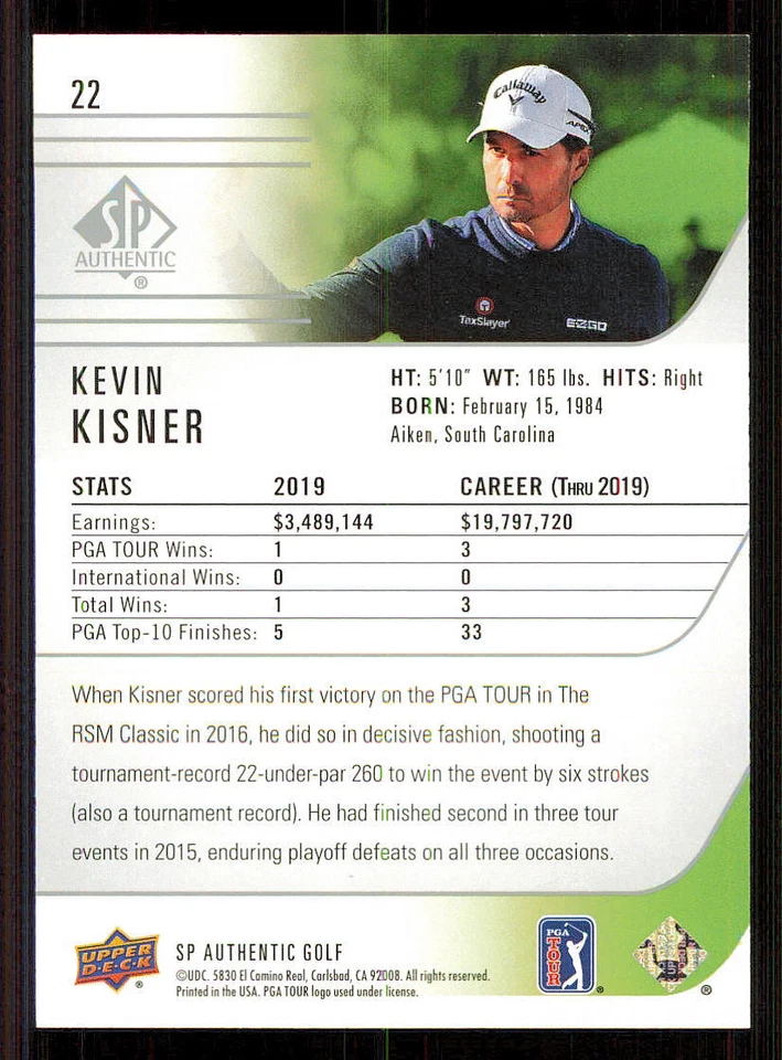 2021 SP Authentic #22 Kevin Kisner RC - Image 2 of 2