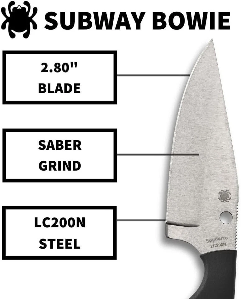 Navaja de bolsillo Spyderco Subway Bowie borde liso 2,8" hoja fija FB48PBK Foto 3 de 4