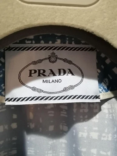 PRADA Belted Long Coat Size 38 Checked Blue Polyester Womens Used - Picture 8 of 8