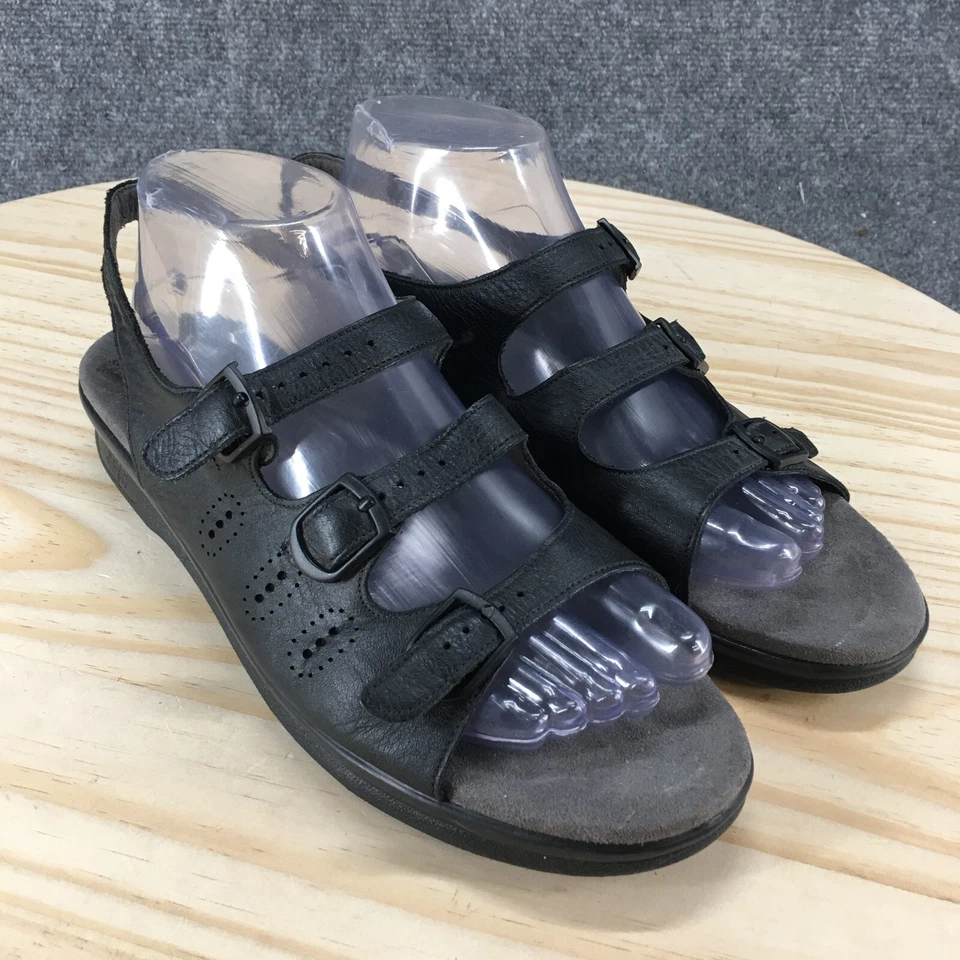 Sandalias SAS para mujer 10,5 M Trio II informales con hebilla y tirantes planos de cuero negro Foto 3 de 4
