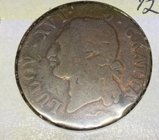 1782, France, 1/2 Sol, Louis XVI, Bright Copper, KM# 586 F Sey2kk40c 197-586.1 - Image 2 of 4