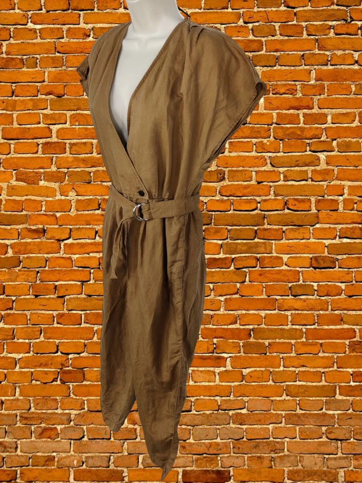 FRENCH CONNECTION UK 6 MONO TABACO MANGA CORTA TODO EN UNO MEZCLA DE LINO MUJER Foto 2 de 4