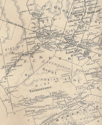 Woodstock Bearsville Lake Hill Willow, NY 1875 Map with Homeowners Names Shown