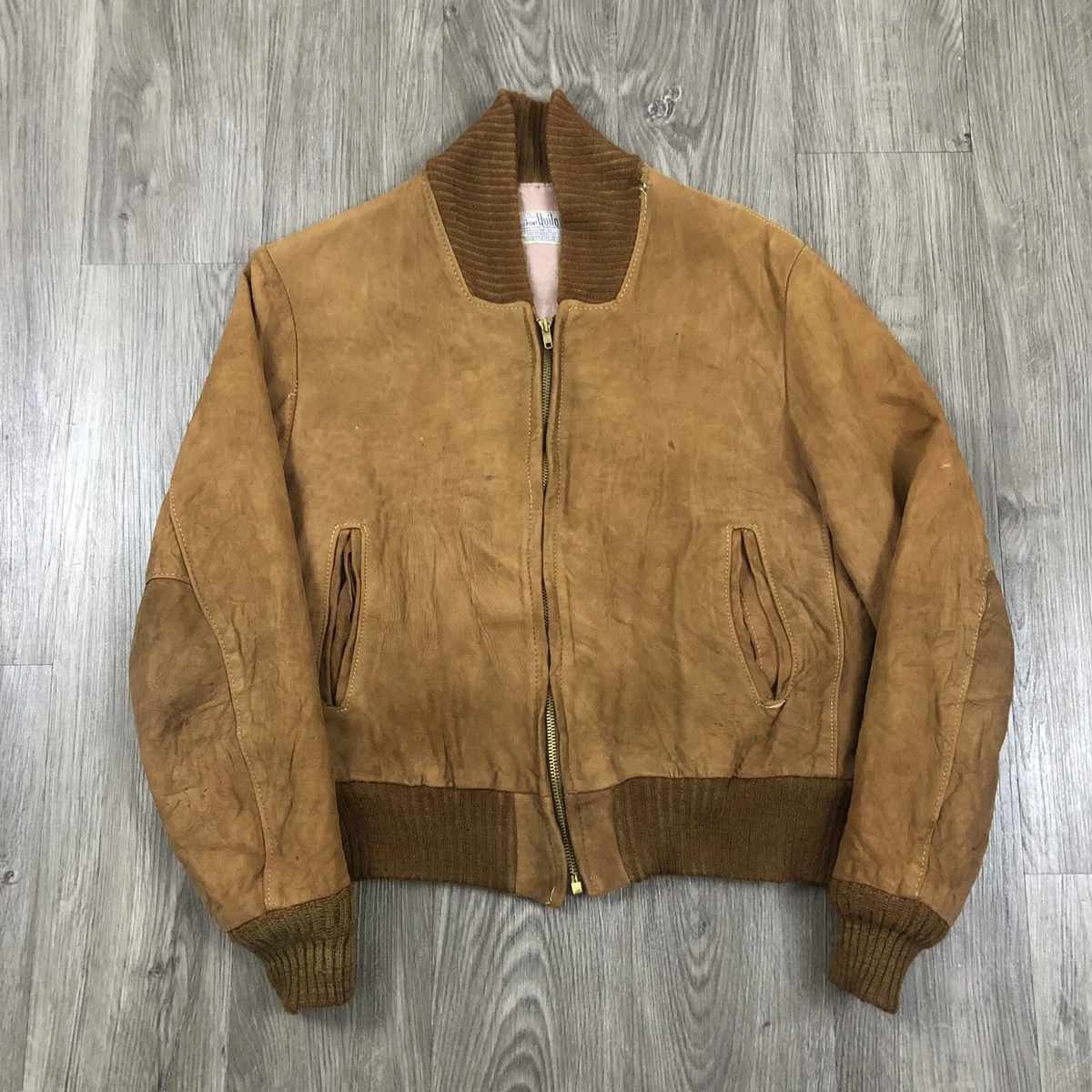 Vintage 40s 50s Distressed Dupont Quilon Suede Leather Bomber