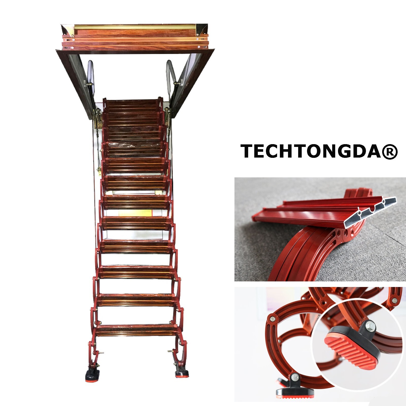 9.8Ft Celling Mounted Stairs Attic Telescopic Folding Ladder 12 Steps Extensible-image