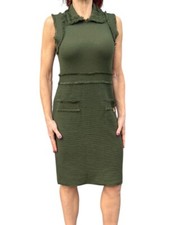 LOVE MOSCHINO GREEN WOOL KNIT SWEATER DRESS SLEEVELESS COLLAR FRAYED TRIM 6