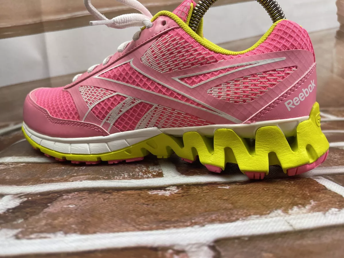 Reebok Running ZigTech H Strap Pink Yellow Mesh Shoes Girls 5Y