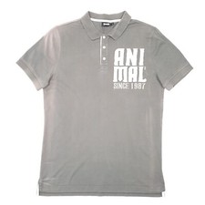 ANIMAL Grey Polo Shirt Spellout Short Sleeve Cotton Mens M