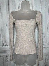 Women's Joah Brown Heather Gray Fitted Square Neck Long Sleeve Ribbed Top S/M