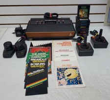 Atari 2600 Console w/Hookups, OEM Controllers  7 Games - Lot 1 Read 
