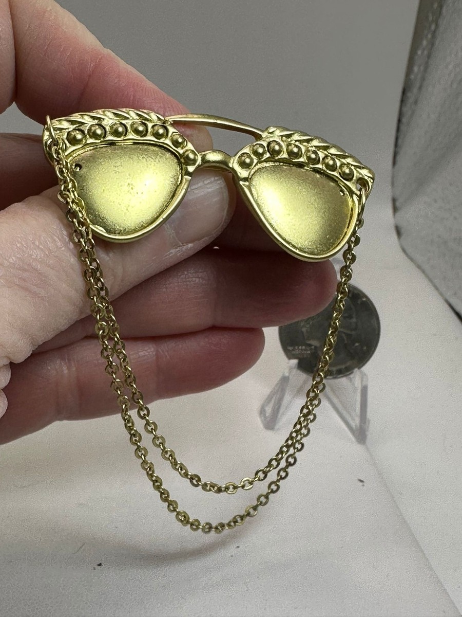 Glasses Spectacles on Chain Vintage Gold Brooch Pin Glasses Holder