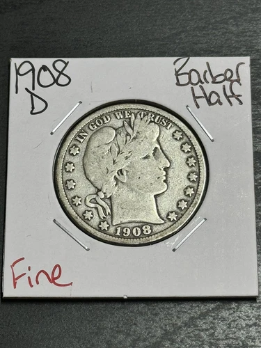 1908 D Barber Half Dollar Nice FN Fine Silver Coin (Raw13107)