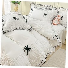 Duvet Cover Size, Ruffle Beddding Set with Bowtie, 3 Pieces Queen White