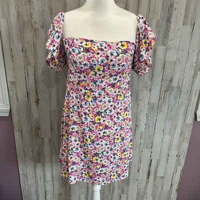H&M Divided Pink Floral Square Neck Mini Dress Womens Size Medium Girly Garden