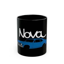1969 Chevy Nova Mug 11oz Black Coffee Cup Blue Muscle Car Retro Gift