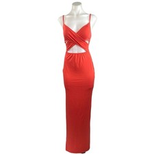 Boohoo Red Cut-Out V-Neck Spaghetti Strap Bodycon Maxi Party Cocktail Dress Sz 4
