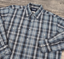 Vintage Wrangler Pearl Snap Western Shirt Mens XL Blue Plaid Long Sleeve Cowboy