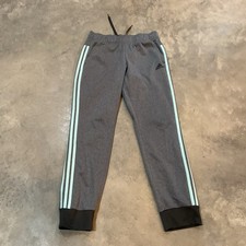 Adidas Women's Teal Three Stripe Slim Sweatpants Joggers-Gray -Medium