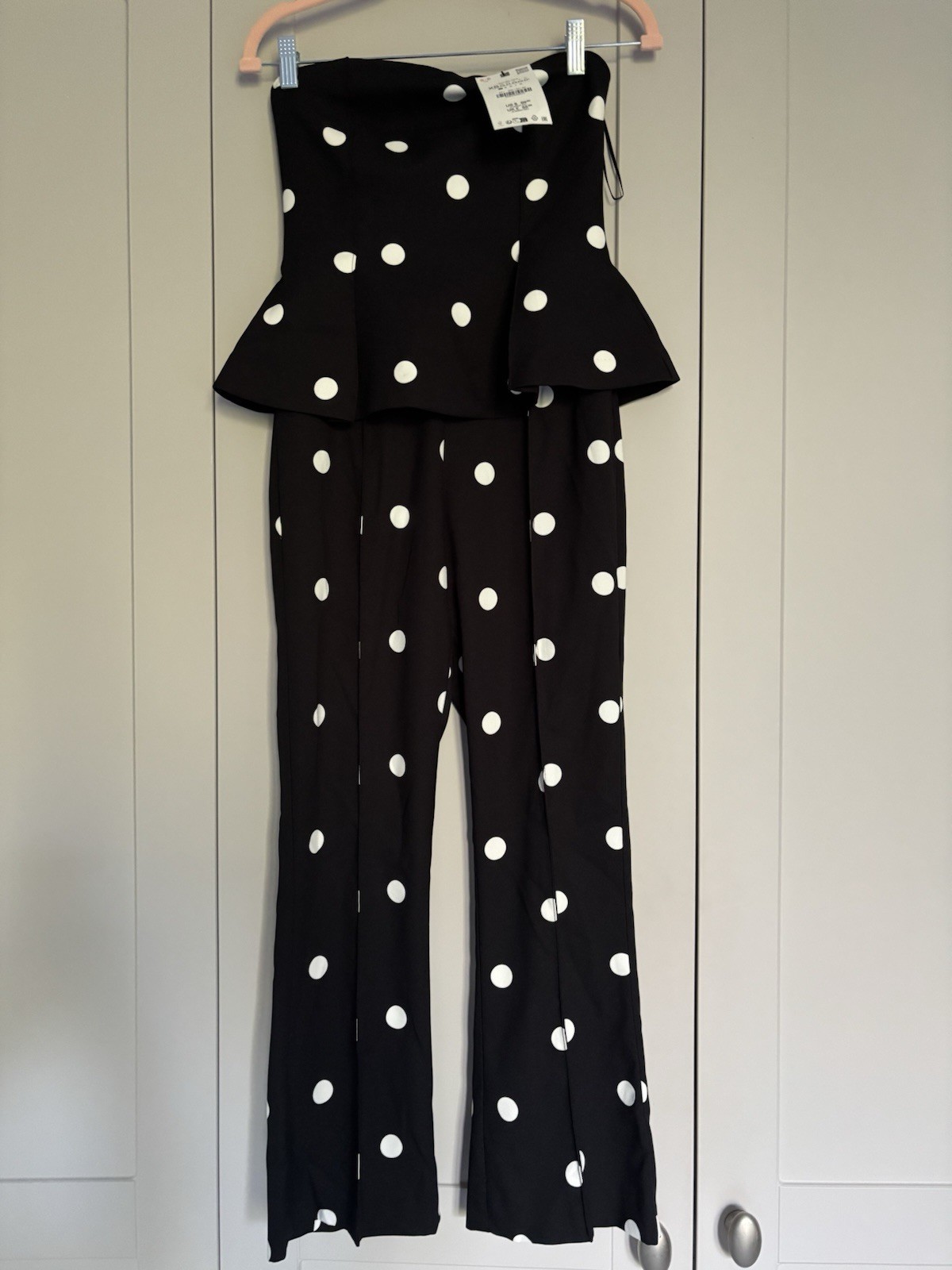 Women’s Zara New With Tags Black Strapless Polka Dot Jumpsuit Size XS