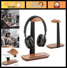 Wooden Headphone Stand for Desk - Universal Gaming Headset Holder with Storage B
