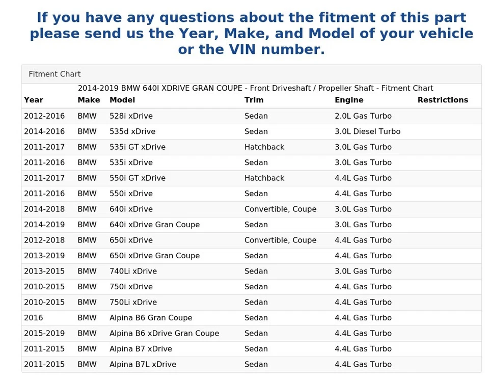 2014-2019 宝马 640I XDRIVE GRAN COUPE - 前传动轴/螺旋桨轴 — 第 4/4 张图片