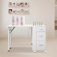 Rolling Nail Desk Folding Mobile Manicure Table W/ Drawer for Beauty Salons Use