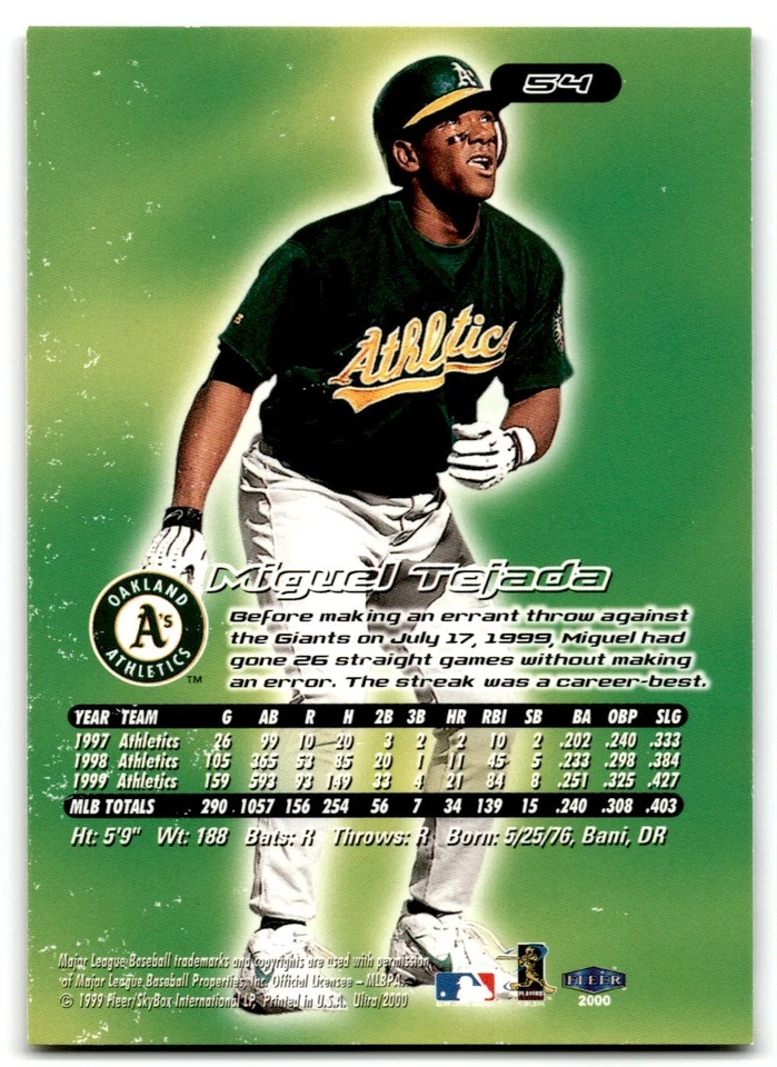 2000 Ultra Miguel Tejada Oakland Athletics #54 - Image 2 of 2