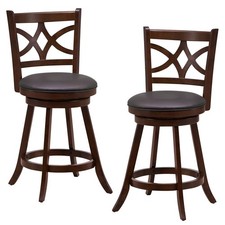 2 Pack 24in Swivel Bar Stools Cushioned PVC Leather Seat Kitchen Counter Chairs