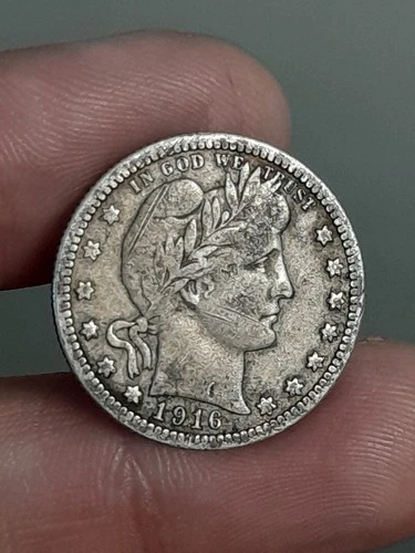 1916- D Barber Silver Quarter Fine