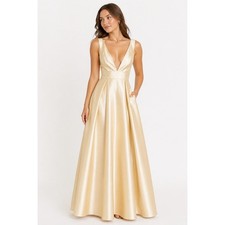 NWT Fashion Nova Luxe Butter Yellow Prom Dress Size L Babydoll HOCO Glam Formal