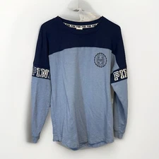 PINK Victoria's Secret Oversized Long Sleeve Varsity Blue Holo Logo Small