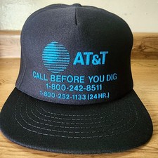 Vintage AT T Call Before You Dig SnapBack Hat Adult Trucker Cap Black / Blue