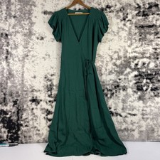 Reformation Augustina Plunge Dress Womens Size Small Green V-Neck