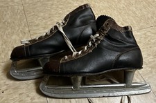 Vintage Leather Ice Skates Pair Black Brown Figure Skates Rustic Cabin Decor